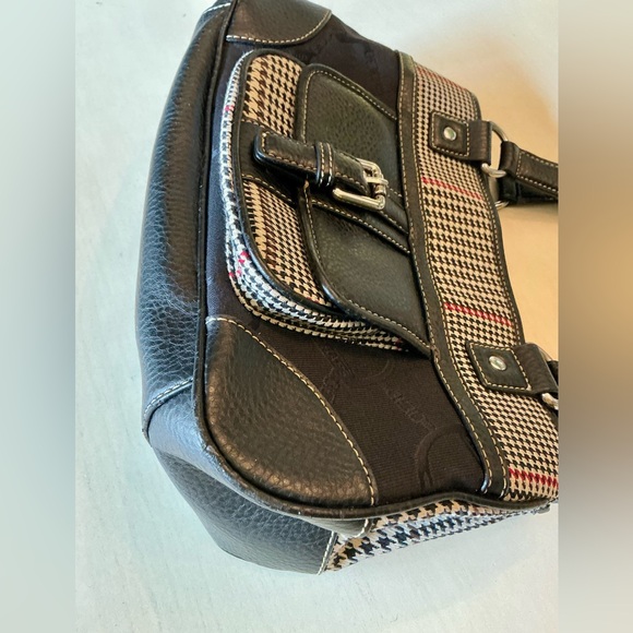 Equestrian Houndstooth Satchel Horsebit Print Black Faux Leather Chaps Handbag - Picture 7 of 14